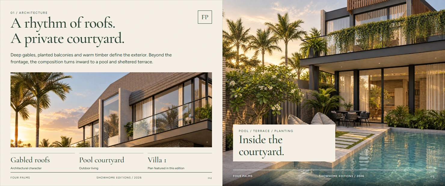 Designed facing pages from the Four Palms edition